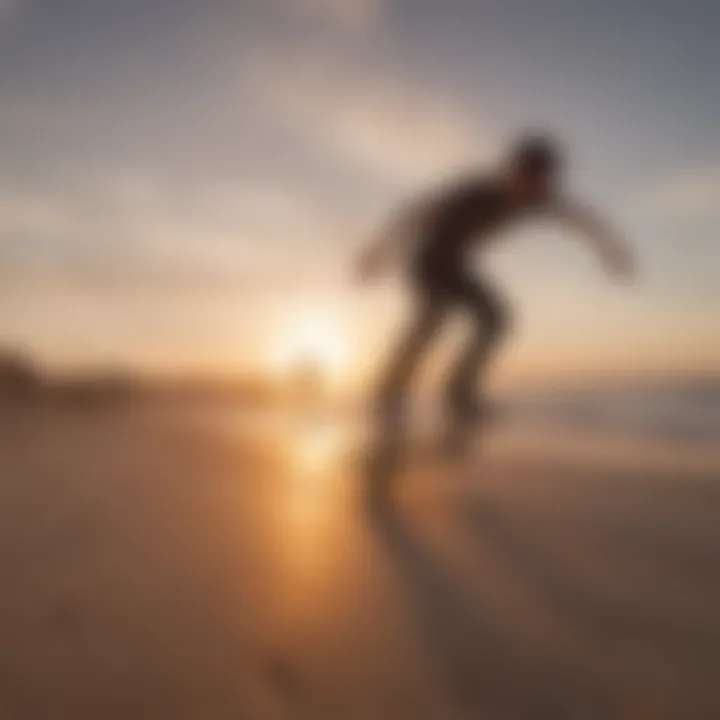 Skaters enjoying a sunset ride on one wheel skateboards