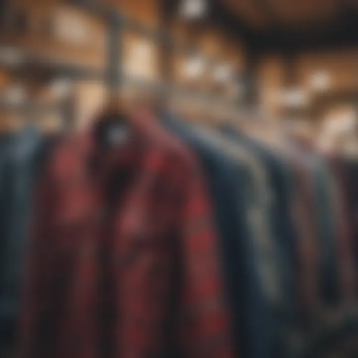 An online shopping interface displaying multiple flannel shirts with filters for size and color.