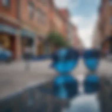 Ray-Ban Erika Blue Mirror sunglasses displayed against a vibrant urban backdrop