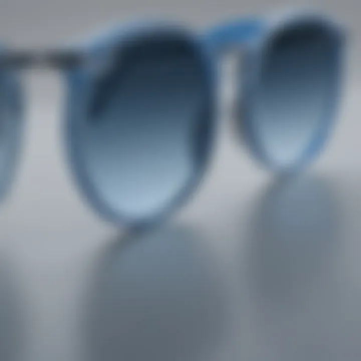 Close-up of Ray-Ban Round Blue Sunglasses showcasing design details