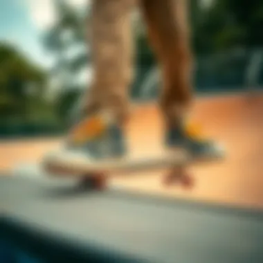 Dynamic shot of RDBLA shoes in action on a skateboard ramp.