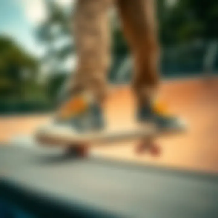 Dynamic shot of RDBLA shoes in action on a skateboard ramp.