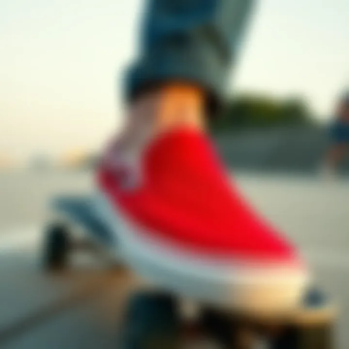 Vans Slip-Ons in the Skateboarding Scene Vans slip-ons in action on a skateboard, highlighting their practical use.
