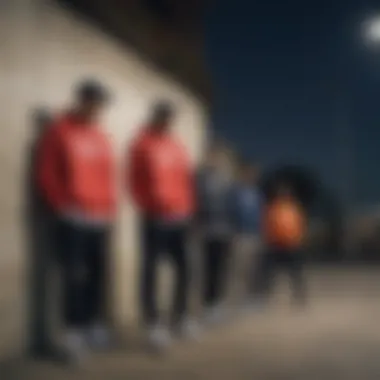 A group of skateboarders wearing different styles of Reebok pullovers in an urban setting