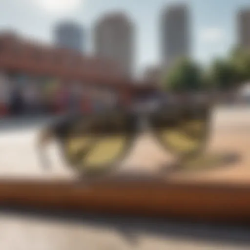 Rubberized Ray-Bans showcased against a vibrant skate park backdrop