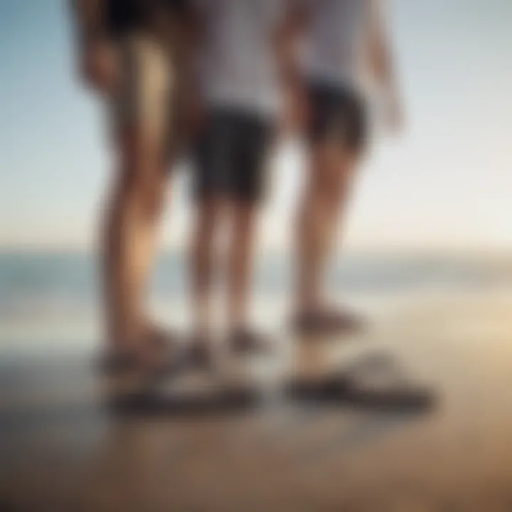 Group of friends wearing RVCA flip flops at the beach