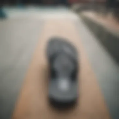 Stylish RVCA flip flops on a skate park background