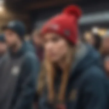 A group of skateboarders showcasing their unique beanie styles at a local skate event.