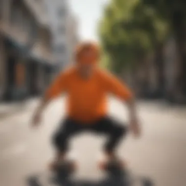 Skateboarder wearing orange sunglasses while performing tricks