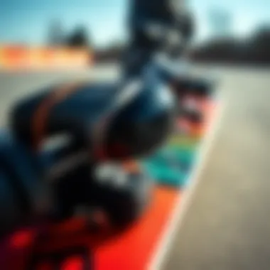 Close-up of specialized skateboarding gear highlighting creativity and technicality