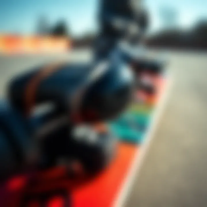 Close-up of specialized skateboarding gear highlighting creativity and technicality