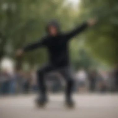 Skater Performing Trick in Black Nike Jumper Skater performing a trick while wearing a black Nike jumper
