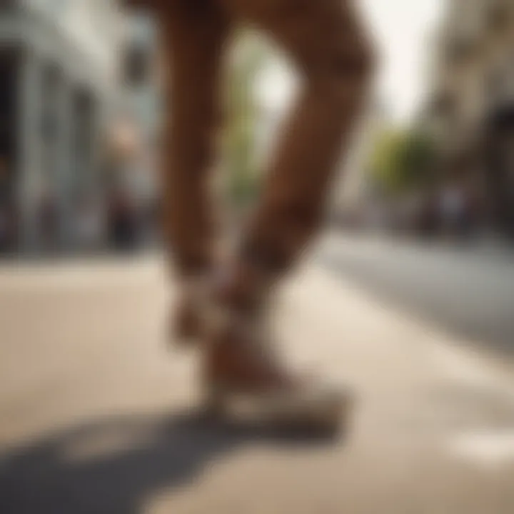 Skater performing a trick wearing brown Converse highs