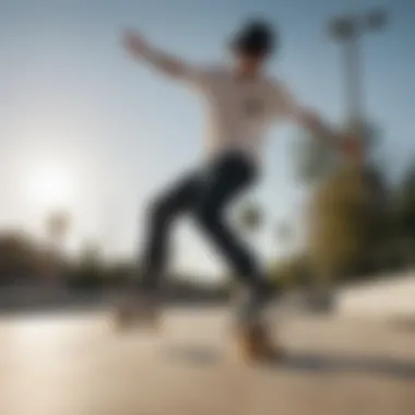 Skater in Action with Janoski Shoes Skater performing a trick while wearing Janoski shoes.