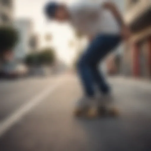 An example of a skateboarder demonstrating a unique stance on a Los Angeles street.