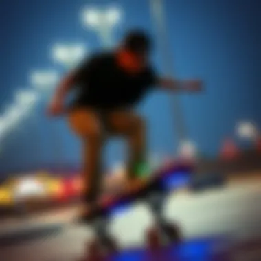 Skateboarder showcasing stylish skateboard lights during a trick