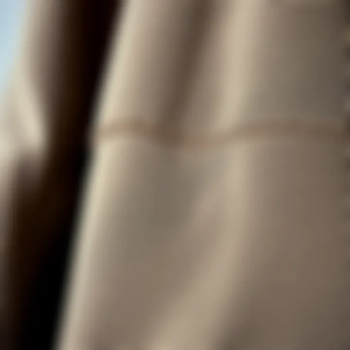 Fabric and Craftsmanship of the Taupe Sweatshirt Close-up of fabric texture and stitching details on a taupe sweatshirt, highlighting quality and durability.