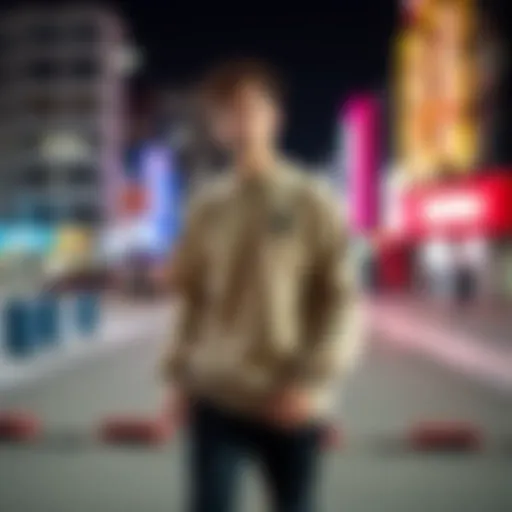 A taupe sweatshirt displayed against a vibrant urban backdrop, showcasing its stylish versatility.