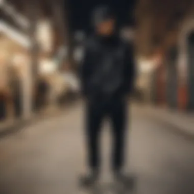 Aesthetic Representation of Skateboarding Culture with a Black Zip-Up Sweatshirt Aesthetic representation of skateboarding culture with a black zip-up sweatshirt