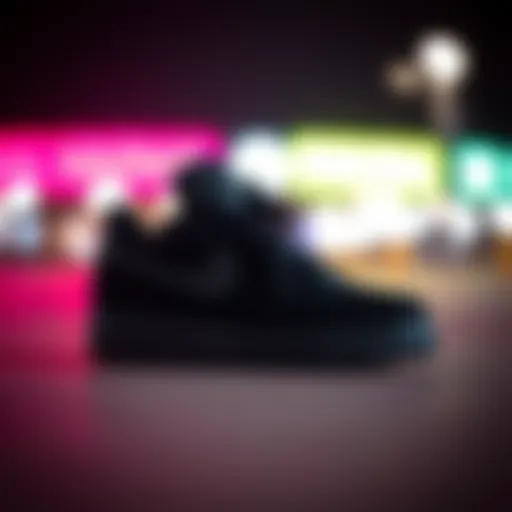 Close-up view of solid black Nike shoes showcasing their sleek design