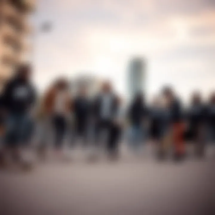 Group of skateboarders in urban setting, emphasizing community spirit