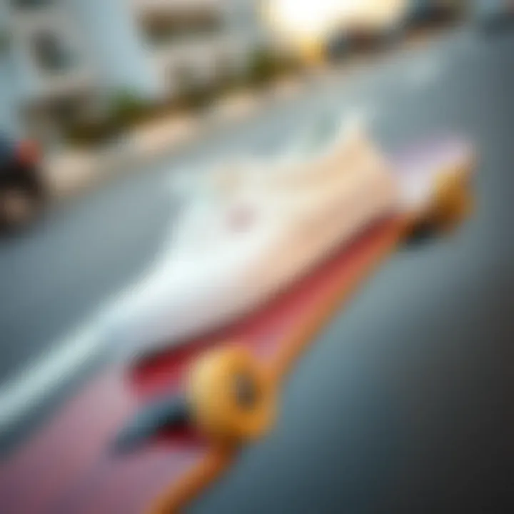 All white Vans on a skateboard deck