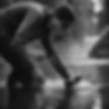 Skateboarder taking a sip from a black and white water bottle