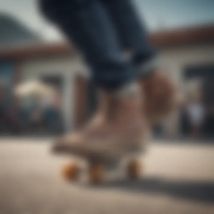 Skate shoes in action on a skateboard