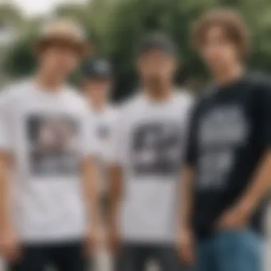 A group of skateboarders showcasing their unique bleach tee shirts