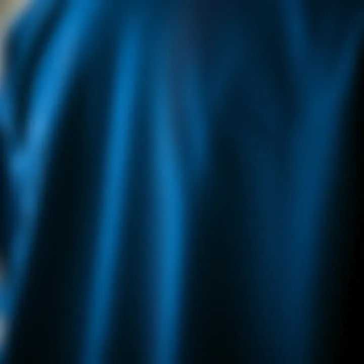 A close-up view of the dark blue Champion sweatshirt showcasing its fabric texture