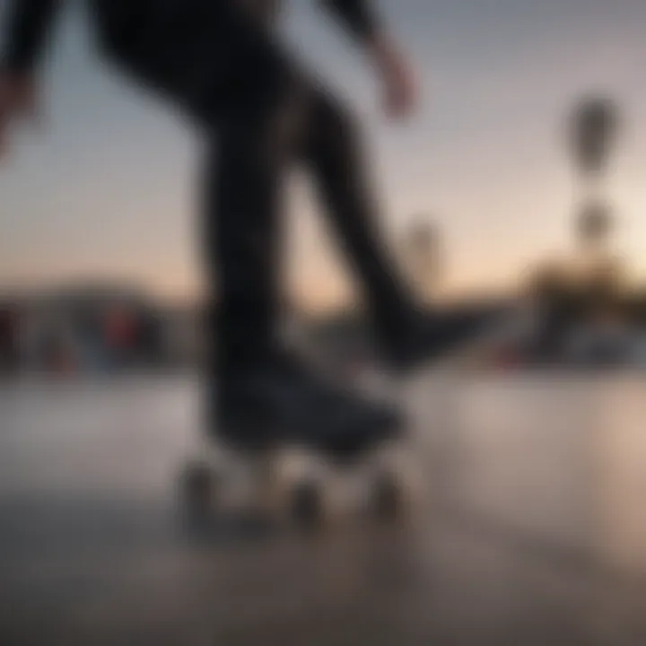 Skater performing a trick while wearing black platform vans