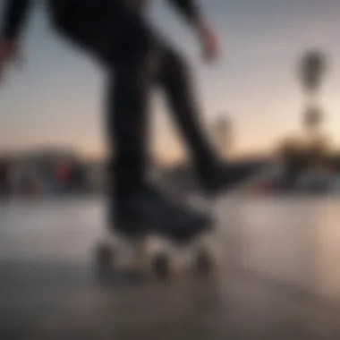 Skating in Style: Black Platform Vans in Action Skater performing a trick while wearing black platform vans
