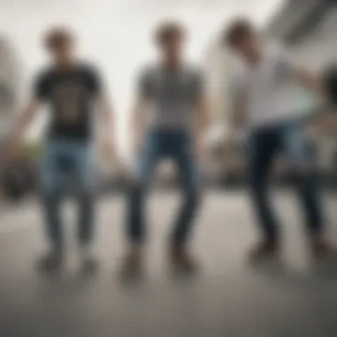 Group of Skaters in Ripped Jeans A group of skaters showcasing different styles of ripped jeans