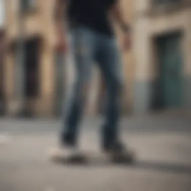 A skateboarder performing tricks while wearing ripped jeans