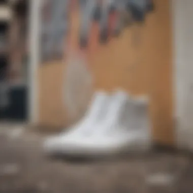 Artistic representation of high top Vans against a graffiti backdrop