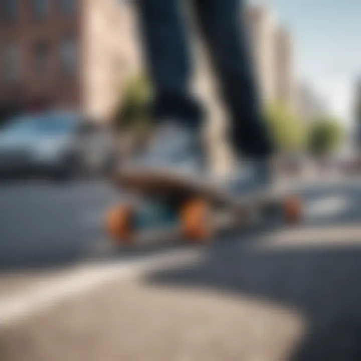 An electric skateboard navigating urban settings