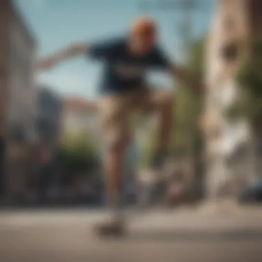 Dynamic Performance in Flow Shorts Dynamic skater performing a trick in flow shorts