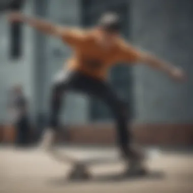 A skater performing a trick while wearing unique print skinny pants