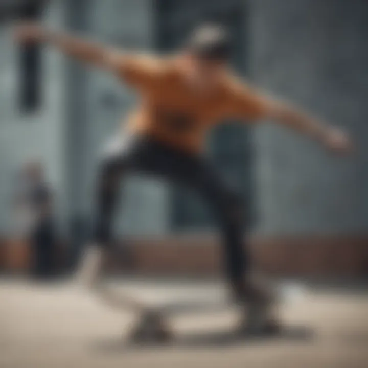 A skater performing a trick while wearing unique print skinny pants