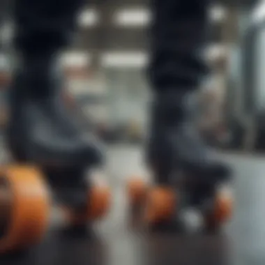 Close-up view of the mechanics behind hybrid sneakers and roller skates