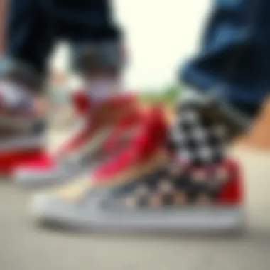 A collage depicting the evolution of checkers shoes in skateboarding