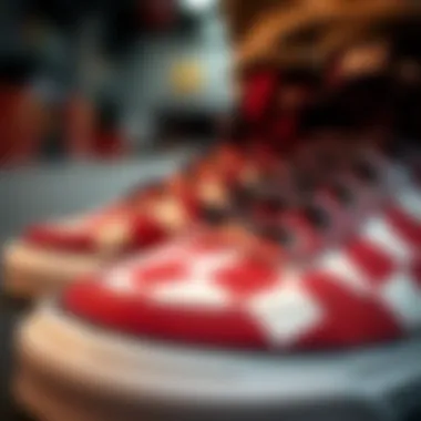 An intricate close-up of checkers shoe design features