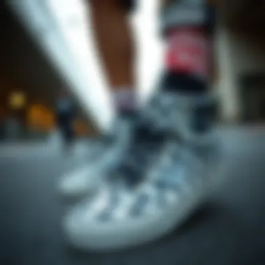 A blend of modern fashion and skateboarding culture featuring checkers shoes