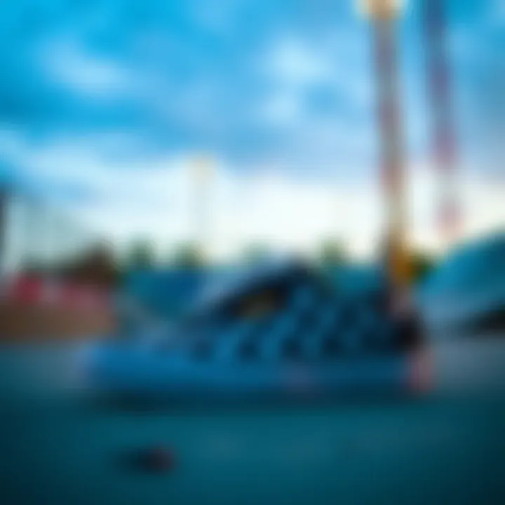 Checkers shoes showcased against a vibrant skate park backdrop