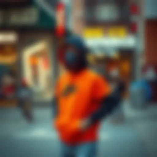 Vibrant skate culture apparel displayed in an urban setting