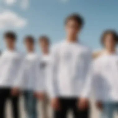 A group of skaters showcasing different styles of long sleeve white tees