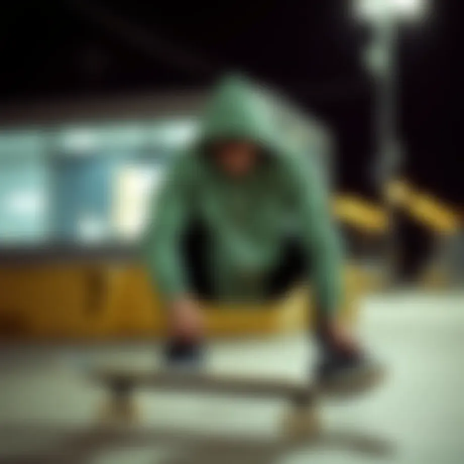 Stylish zip-up hoodie on a skateboard