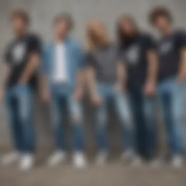 A group of skateboarders showcasing diverse styles in ragged jeans