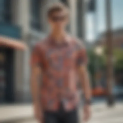 Stylish short sleeve button front shirt showcased on a skateboard