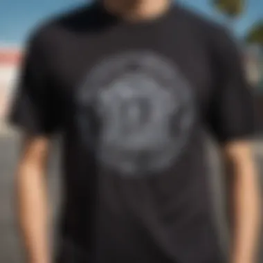 Logo Reflecting Personal Identity in Skateboarding A skater wearing a shirt with a bold logo that reflects personal identity and style
